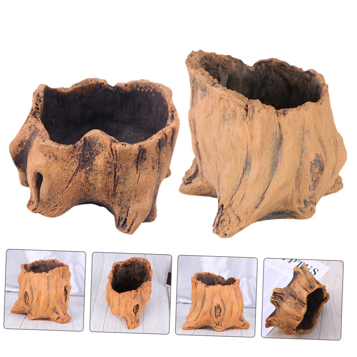 Amazon.co.jp: BUTIFULSIC クリエイティブ木製切り株植木鉢 屋外